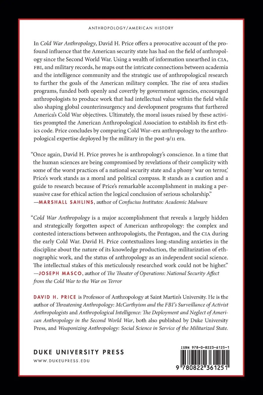 Rückseite: 9780822361251 | Cold War Anthropology | David H. Price | Taschenbuch | Englisch | 2016