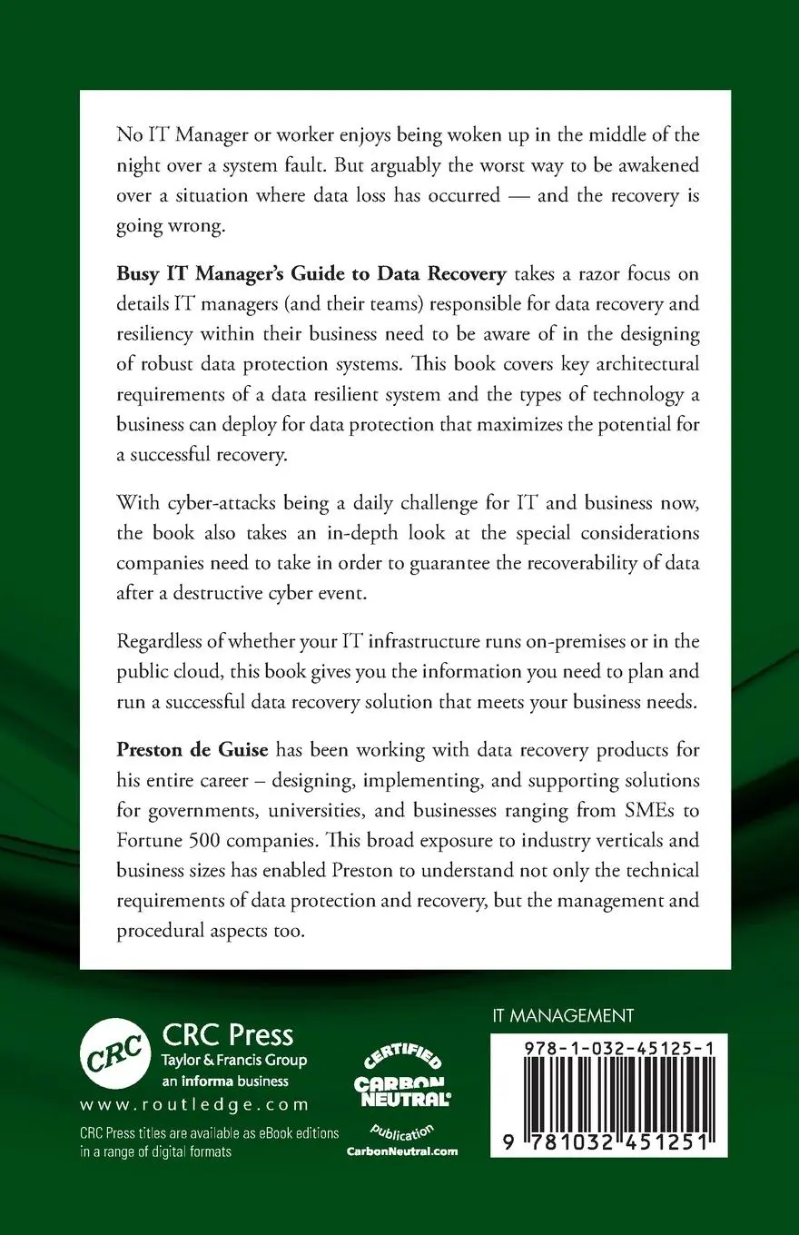 Rückseite: 9781032451251 | The Busy IT Manager's Guide to Data Recovery | Preston De Guise | Buch