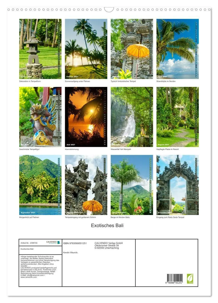Bild: 9783569551251 | Exotisches Bali (Wandkalender 2027 DIN A2 hoch), CALVENDO...