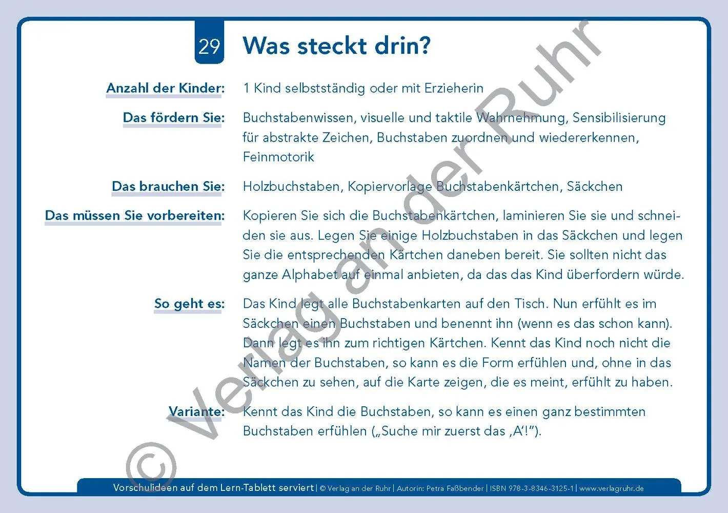 Bild: 9783834631251 | Vorschulideen auf dem Lern-Tablett serviert | Petra Faßbender | Box