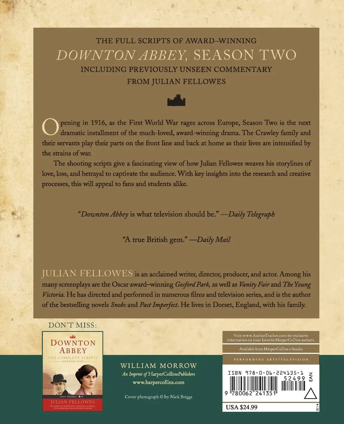 Rückseite: 9780062241351 | Downton Abbey Script Book Season 2 | Julian Fellowes | Taschenbuch