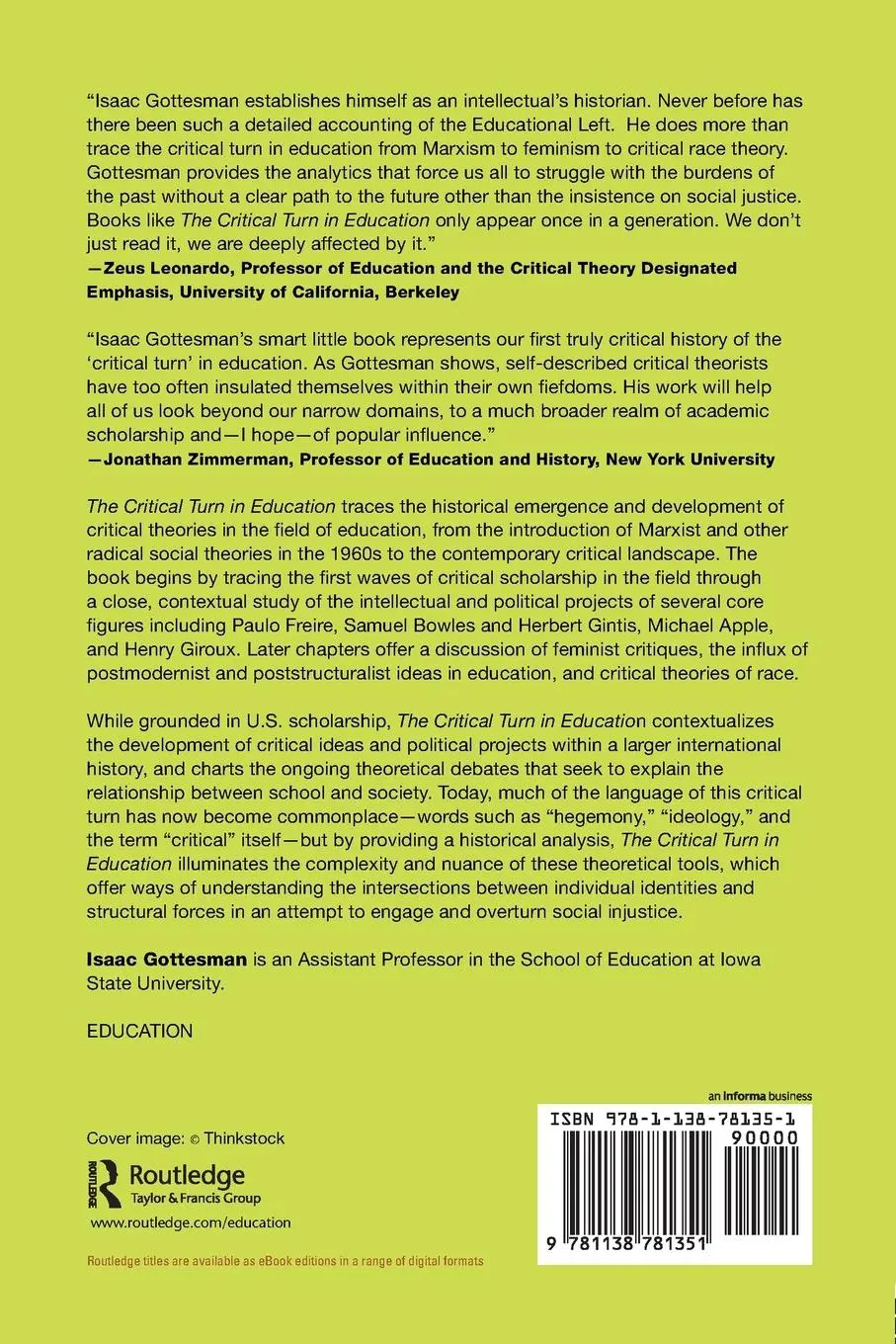 Rückseite: 9781138781351 | The Critical Turn in Education | Isaac Gottesman | Taschenbuch | 2016