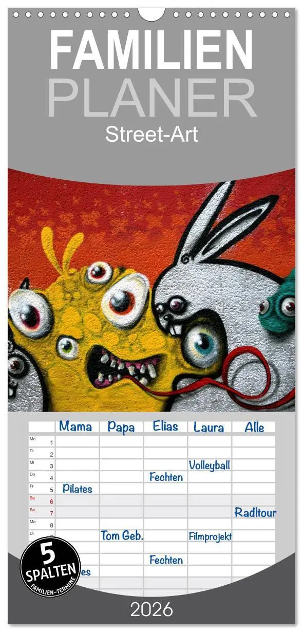 Cover: 9783516521351 | Familienplaner 2026 - Street-Art 2026 mit 5 Spalten (Wandkalender,...