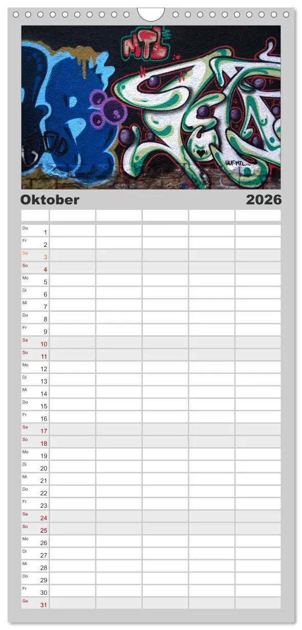 Bild: 9783516521351 | Familienplaner 2026 - Street-Art 2026 mit 5 Spalten (Wandkalender,...