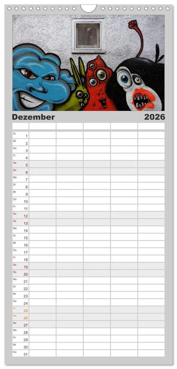 Bild: 9783516521351 | Familienplaner 2026 - Street-Art 2026 mit 5 Spalten (Wandkalender,...
