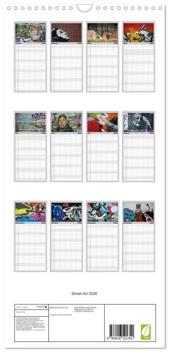 Bild: 9783516521351 | Familienplaner 2026 - Street-Art 2026 mit 5 Spalten (Wandkalender,...