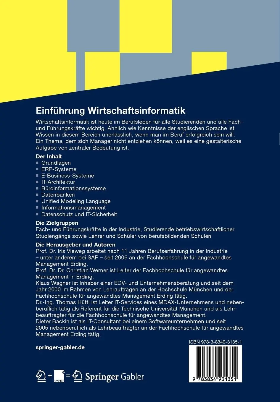 Rückseite: 9783834931351 | Einführung Wirtschaftsinformatik | Klaus-P. Wagner (u. a.) | Buch