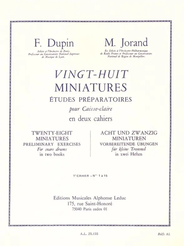 Cover: 9790046251351 | 28 Miniatures vol.1 (no.1-15) pour caisse-claire | Vol. 1 | Dupin