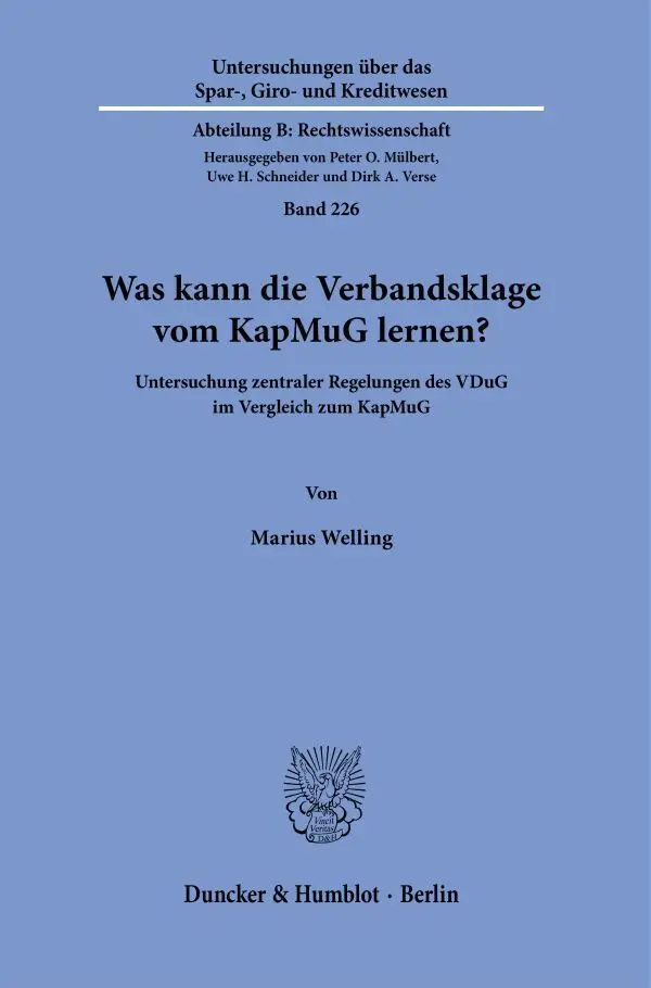 Cover: 9783428191451 | Was kann die Verbandsklage vom KapMuG lernen? | Marius Welling | Buch
