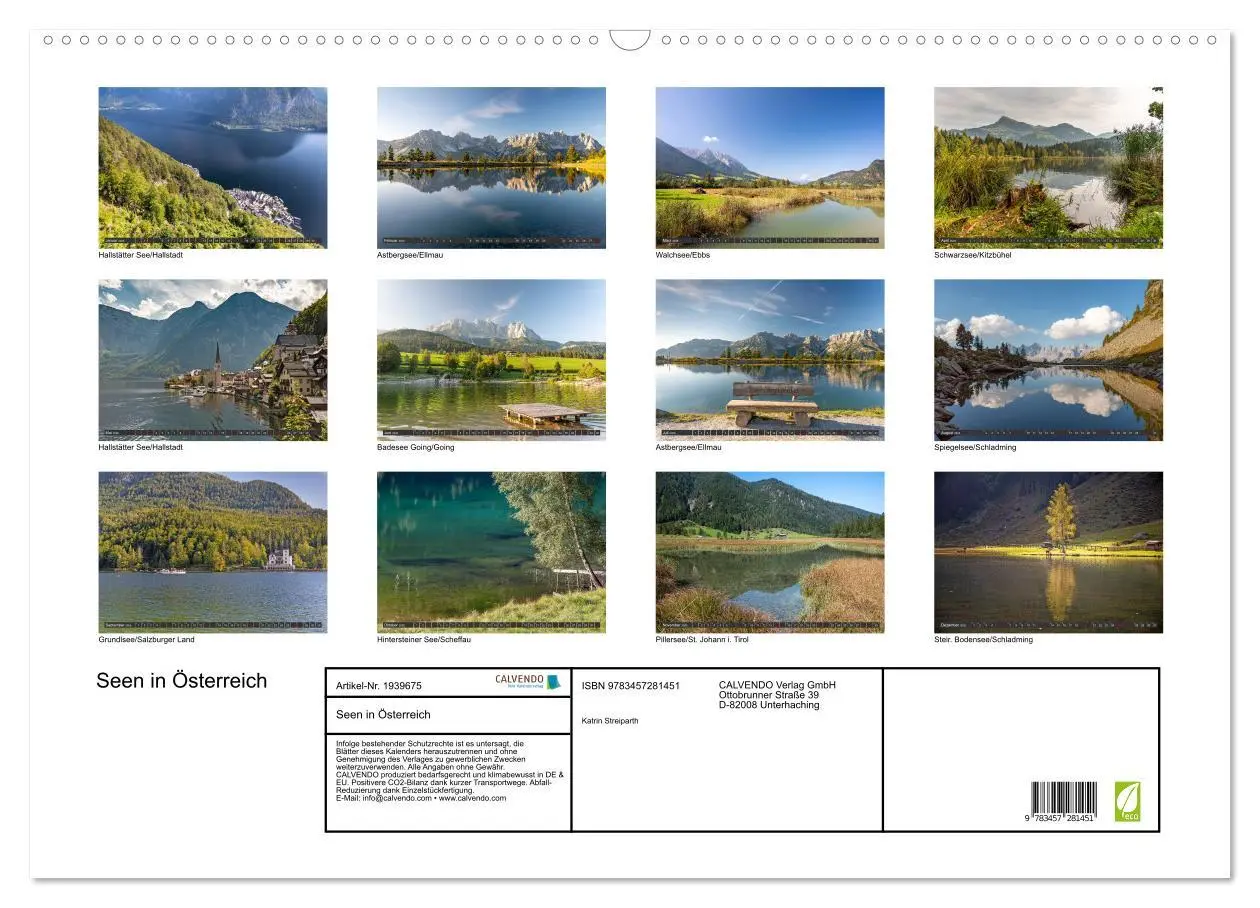 Bild: 9783457281451 | Seen in Österreich (Wandkalender 2026 DIN A2 quer), CALVENDO...