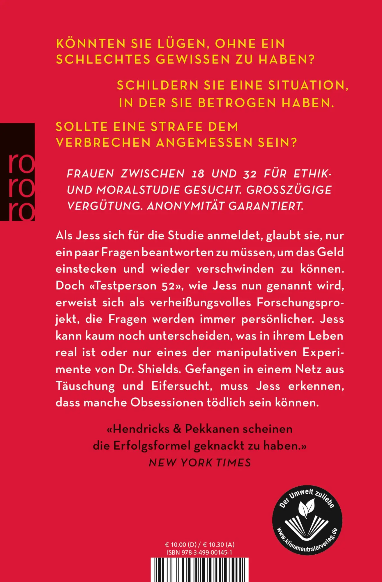 Rückseite: 9783499001451 | Die Frau ohne Namen | Greer Hendricks (u. a.) | Taschenbuch | 464 S.