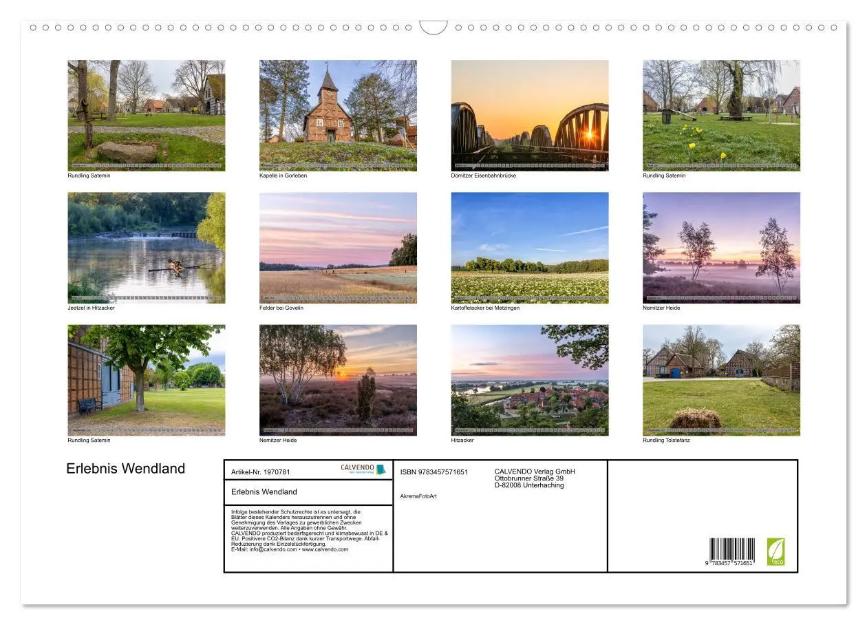 Bild: 9783457571651 | Erlebnis Wendland (Wandkalender 2026 DIN A2 quer), CALVENDO...