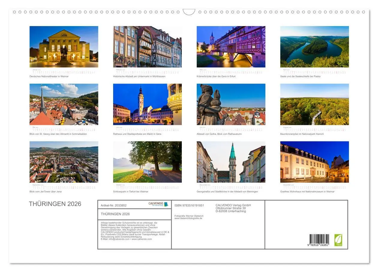 Bild: 9783516191851 | THÜRINGEN 2026 (Wandkalender 2026 DIN A2 quer), CALVENDO...
