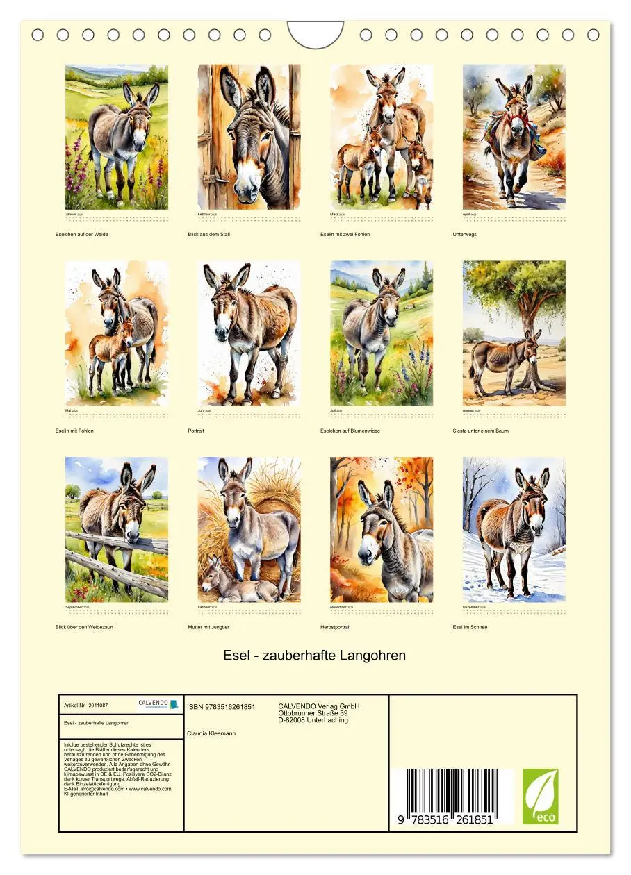 Bild: 9783516261851 | Esel - zauberhafte Langohren (Wandkalender 2026 DIN A4 hoch),...