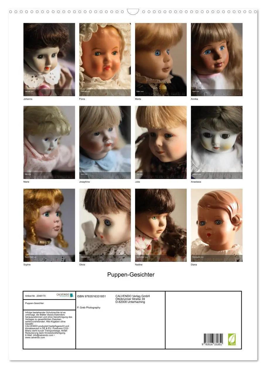 Bild: 9783516331851 | Puppen-Gesichter (Wandkalender 2026 DIN A2 hoch), CALVENDO...