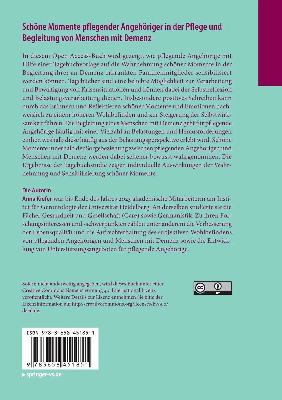 Rückseite: 9783658451851 | Schöne Momente pflegender Angehöriger in der Pflege und Begleitung...