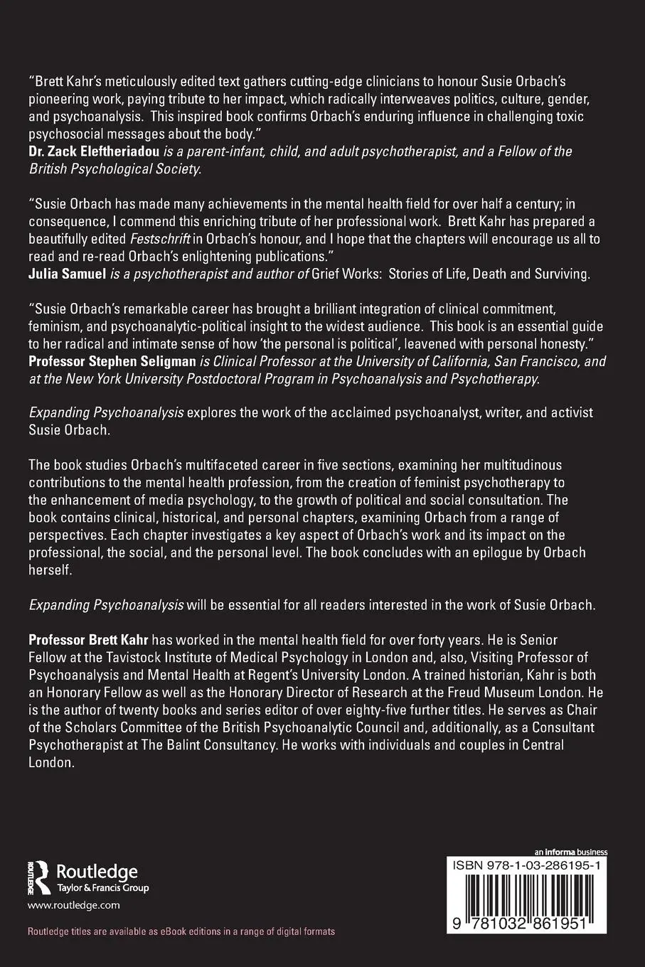 Rückseite: 9781032861951 | Expanding Psychoanalysis | The Contributions of Susie Orbach | Kahr