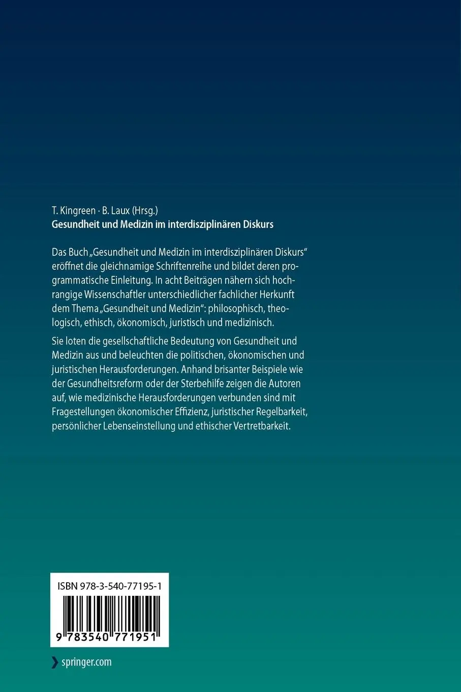 Rückseite: 9783540771951 | Gesundheit und Medizin im interdisziplinären Diskurs | Laux (u. a.)
