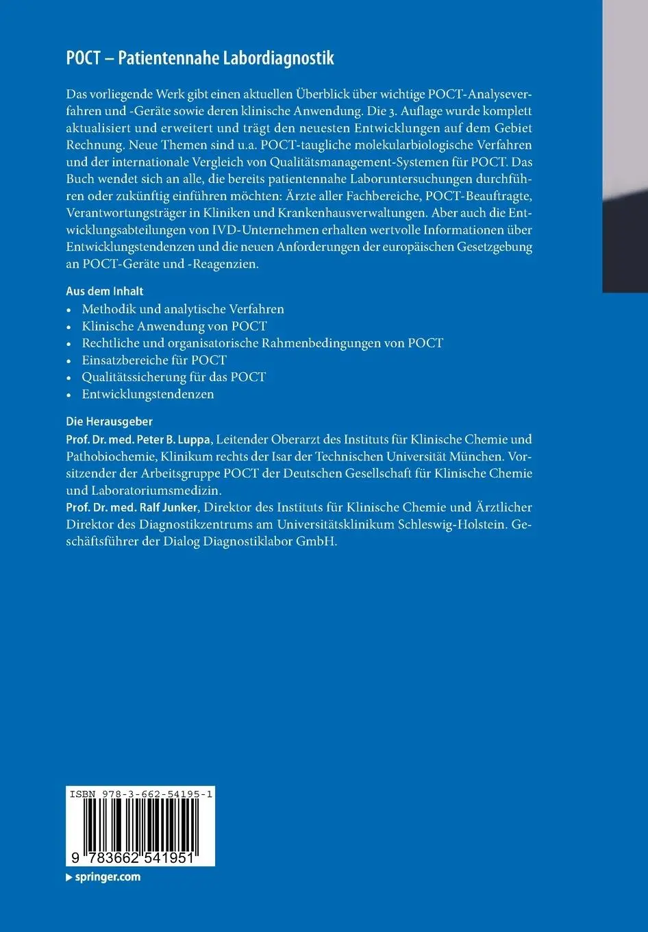 Rückseite: 9783662541951 | POCT - Patientennahe Labordiagnostik | Peter B. Luppa (u. a.) | Buch