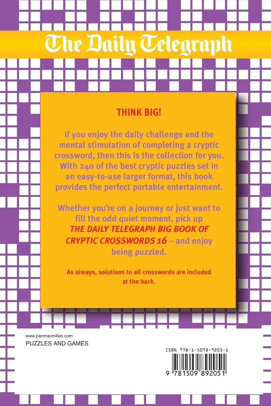 Rückseite: 9781509892051 | Daily Telegraph Big Book of Cryptic Crosswords 16 | Limited | Buch