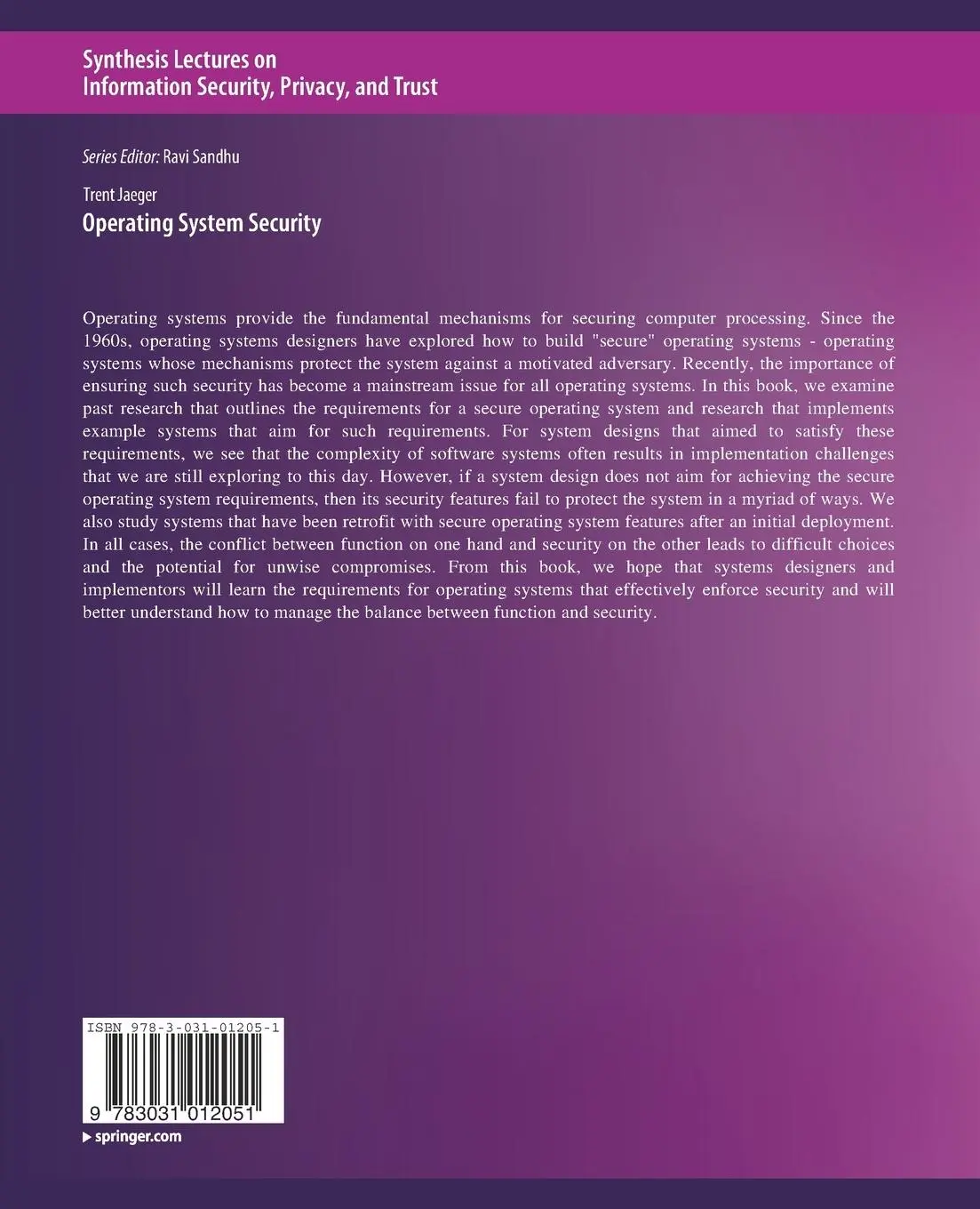 Rückseite: 9783031012051 | Operating System Security | Trent Jaeger | Taschenbuch | xviii | 2008