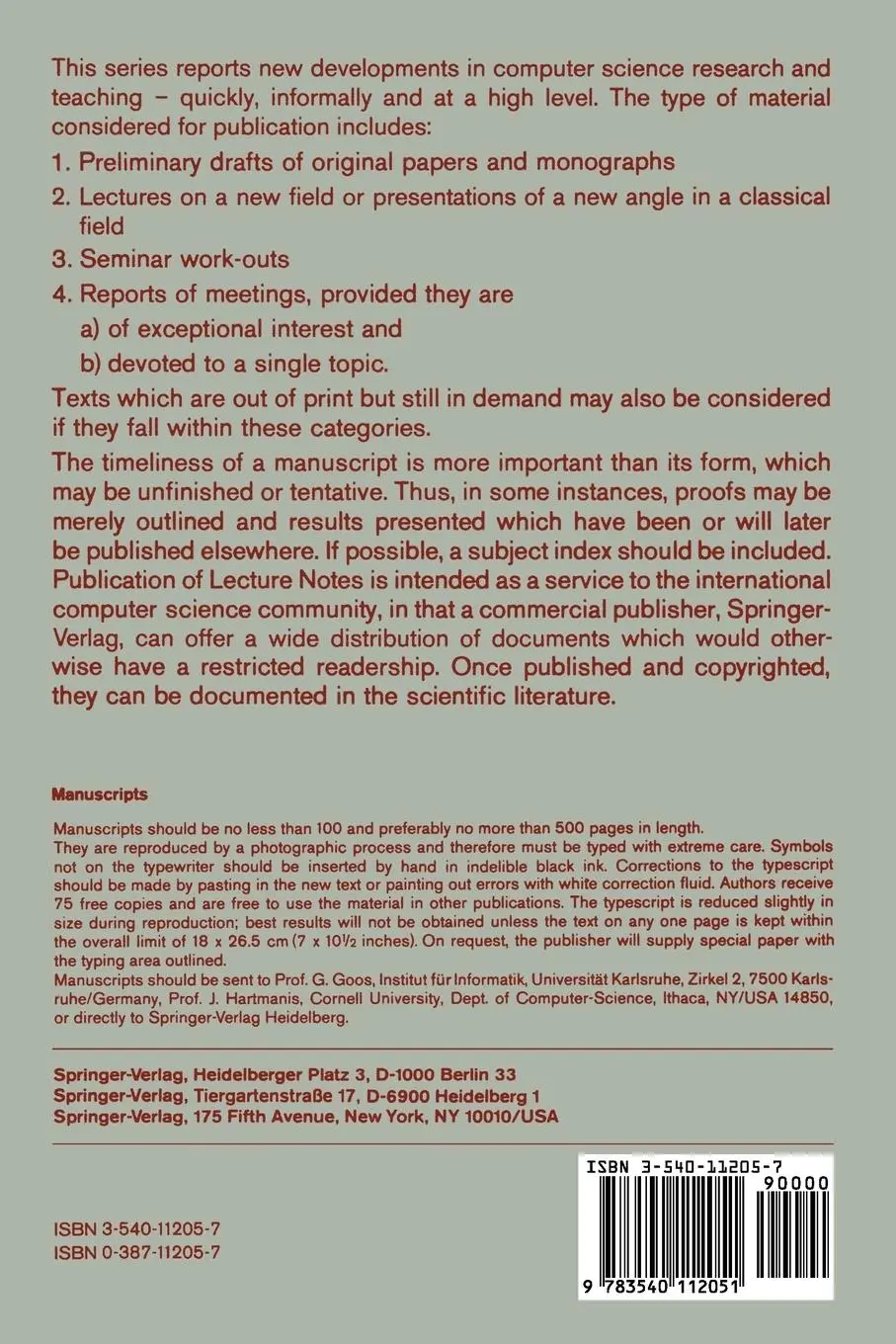 Rückseite: 9783540112051 | Verifying Concurrent Processes Using Temporal Logic | B. T. Hailpern