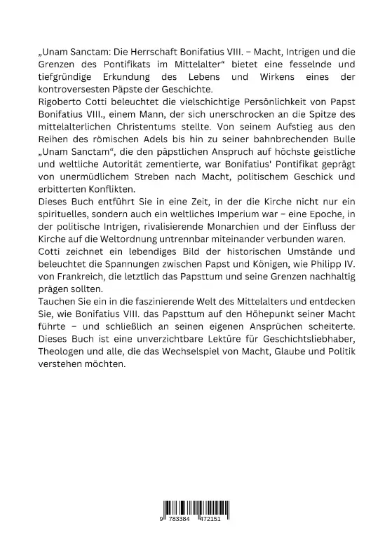 Rückseite: 9783384472151 | Unam Sanctam: Die Herrschaft Bonifatius VIII. | Rigoberto Cotti | Buch