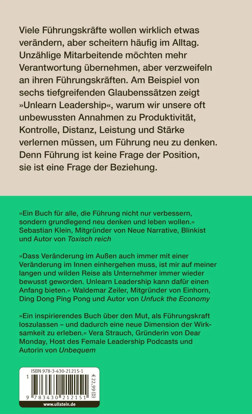 Rückseite: 9783430212151 | Unlearn Leadership | Unlearn Business Lab | Buch | 304 S. | Deutsch