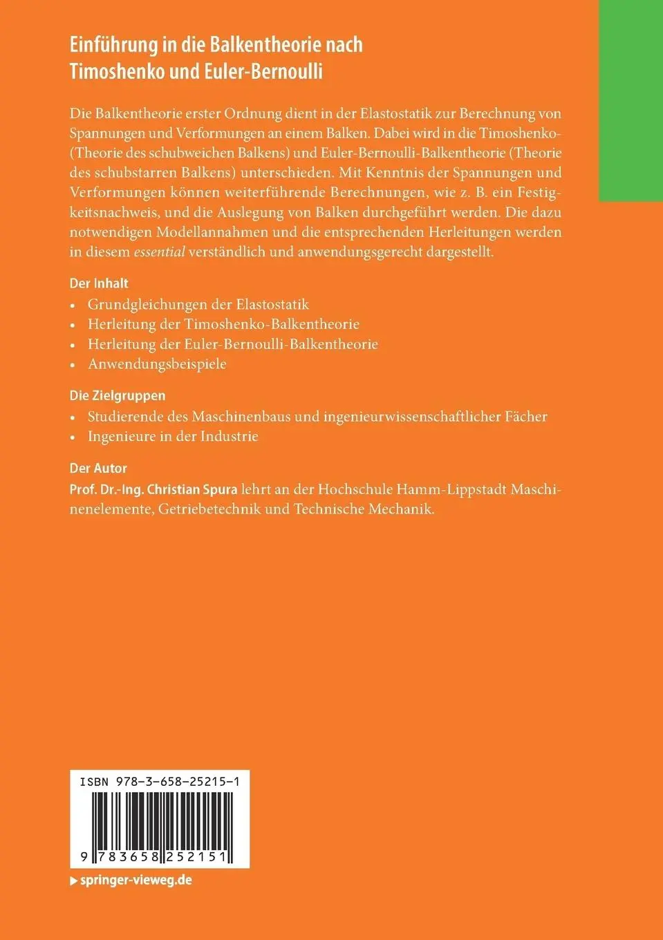 Rückseite: 9783658252151 | Einführung in die Balkentheorie nach Timoshenko und Euler-Bernoulli