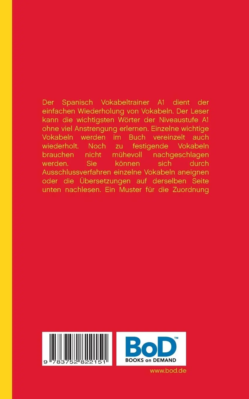 Rückseite: 9783752822151 | Vokabeltrainer Spanisch A1 | Thomas Eschenbach | Taschenbuch | 64 S.
