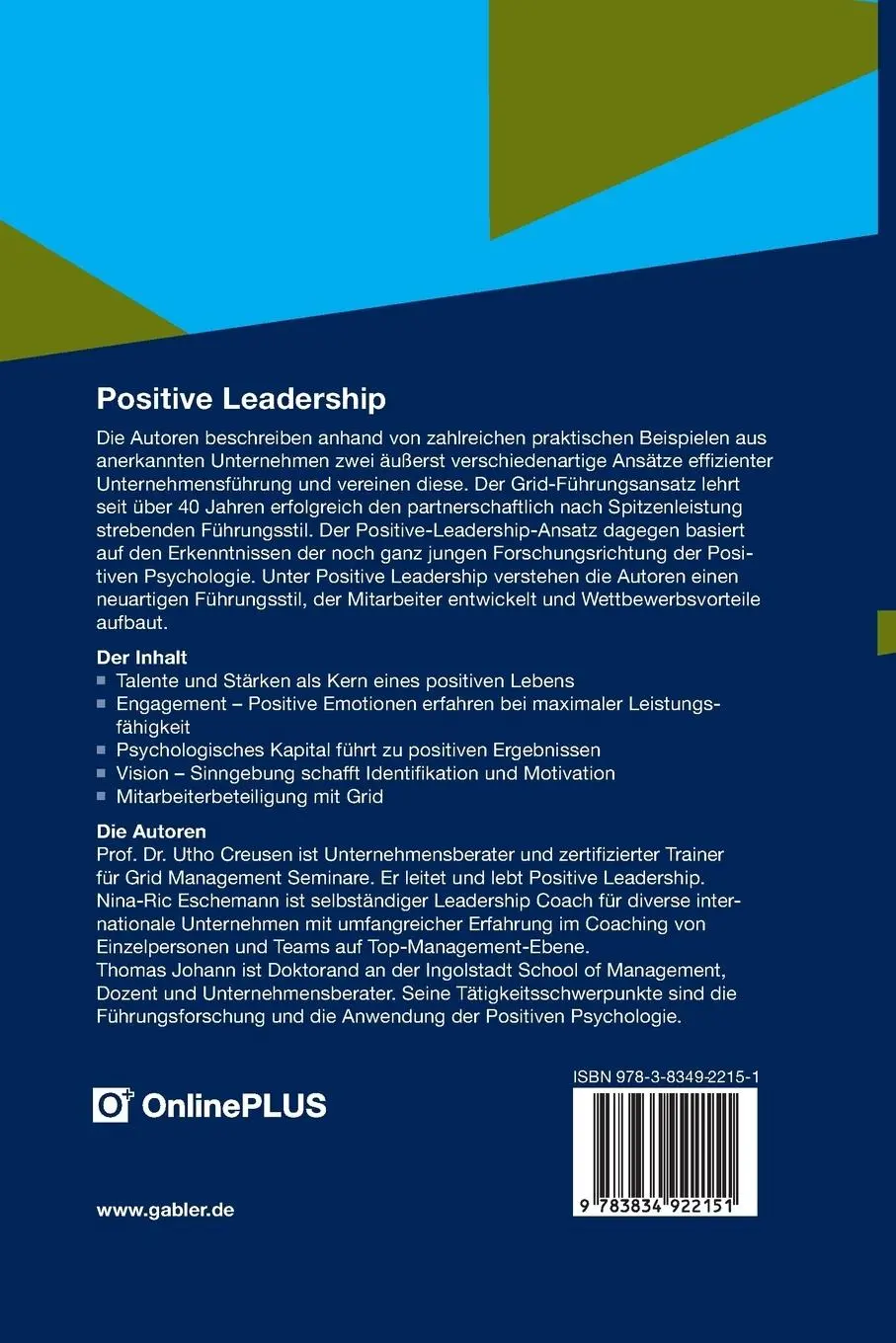 Rückseite: 9783834922151 | Positive Leadership | Utho Creusen (u. a.) | Buch | 213 S. | Deutsch