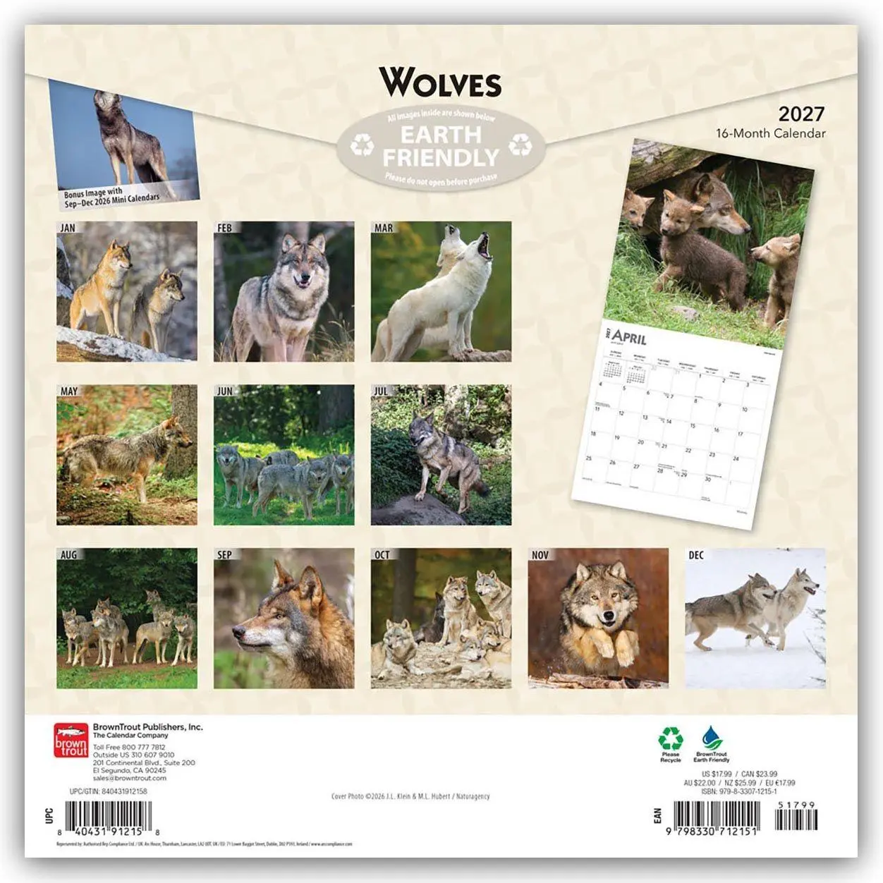 Rückseite: 9798330712151 | Wolves - Wölfe 2027 - 16-Monatskalender | Browntrout Publishers | 2027