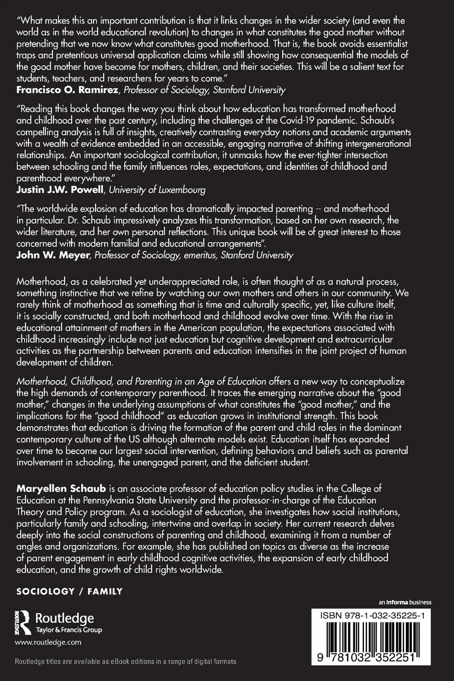 Rückseite: 9781032352251 | Motherhood, Childhood, and Parenting in an Age of Education | Schaub