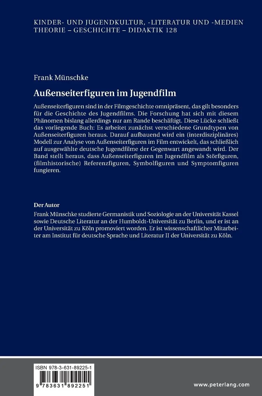 Rückseite: 9783631892251 | Außenseiterfiguren im Jugendfilm | Theorie ¿ Geschichte ¿ Analyse