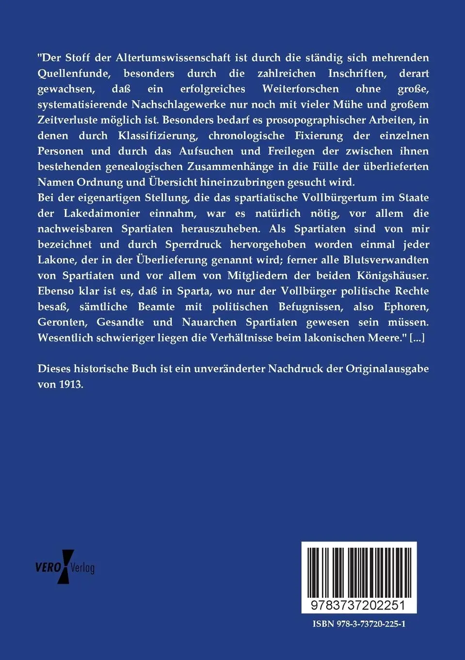 Rückseite: 9783737202251 | Prosopographie der Lakedaimonier | Paul Poralla | Taschenbuch | 184 S.
