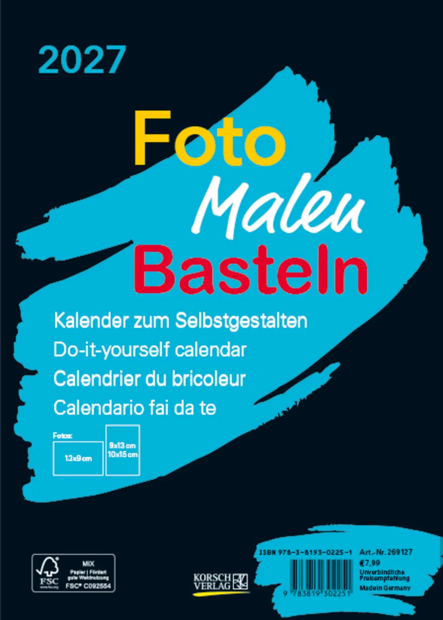 Cover: 9783819302251 | Foto-Malen-Basteln Bastelkalender A5 schwarz 2027 | Verlag Korsch