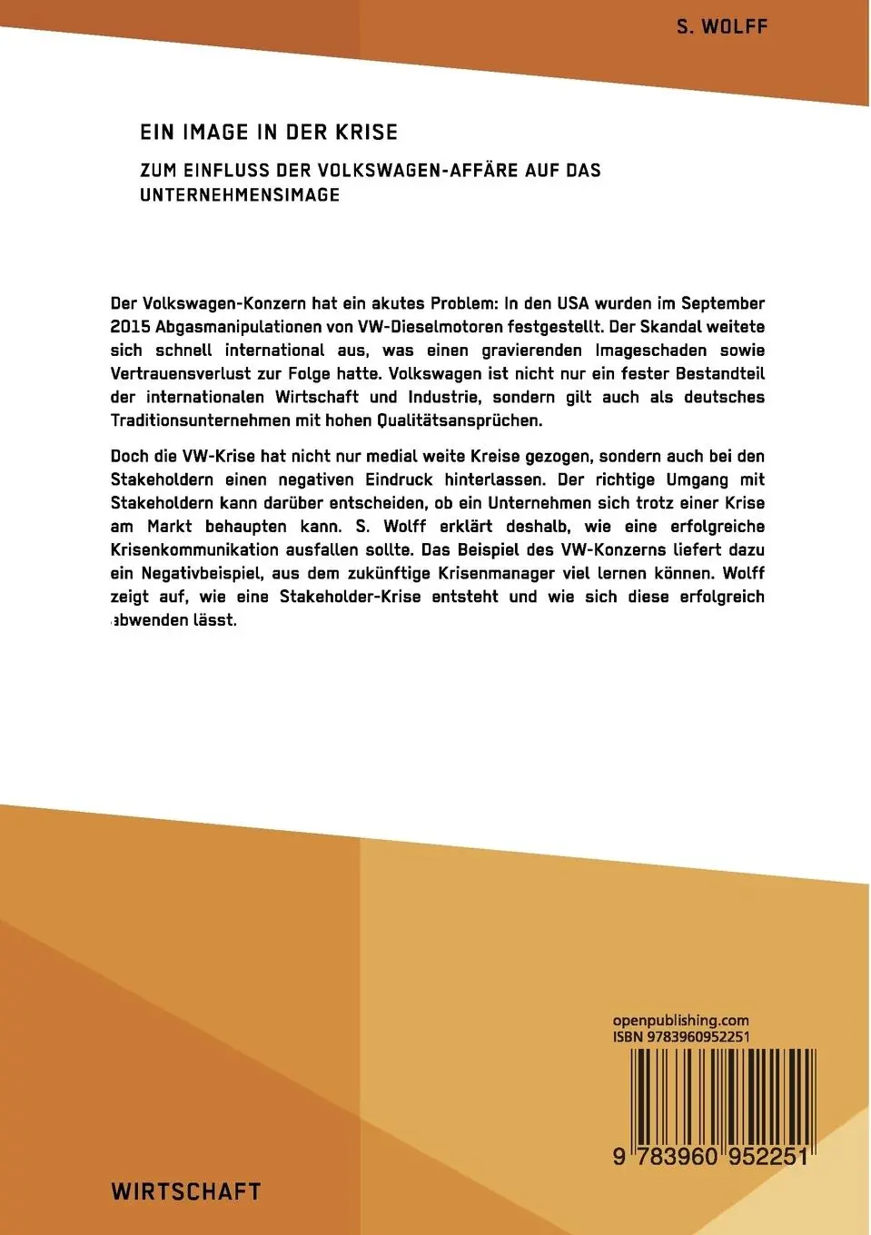 Rückseite: 9783960952251 | Ein Image in der Krise. Zum Einfluss der Volkswagen-Affäre auf das...