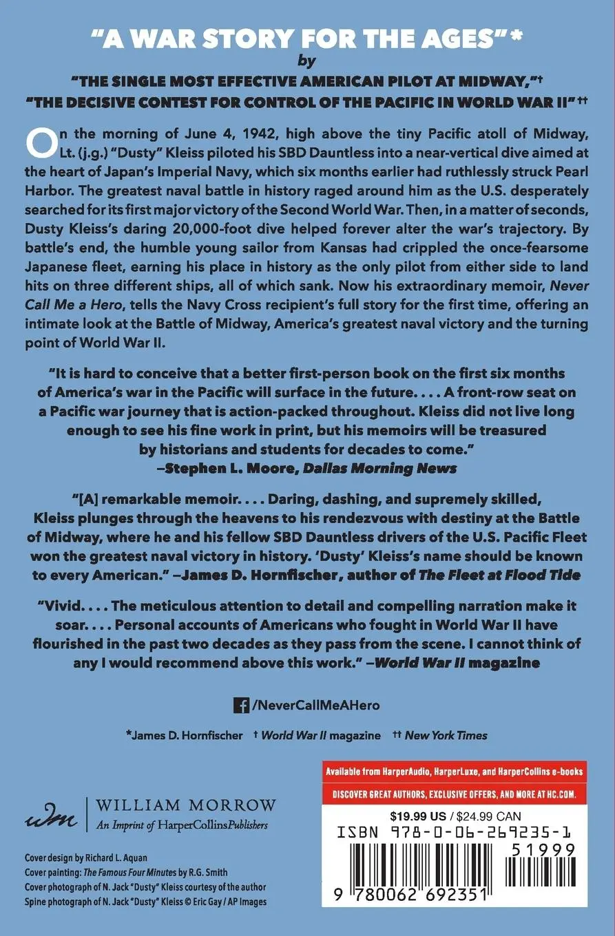 Rückseite: 9780062692351 | Never Call Me a Hero | N. Jack "Dusty" Kleiss | Taschenbuch | Englisch