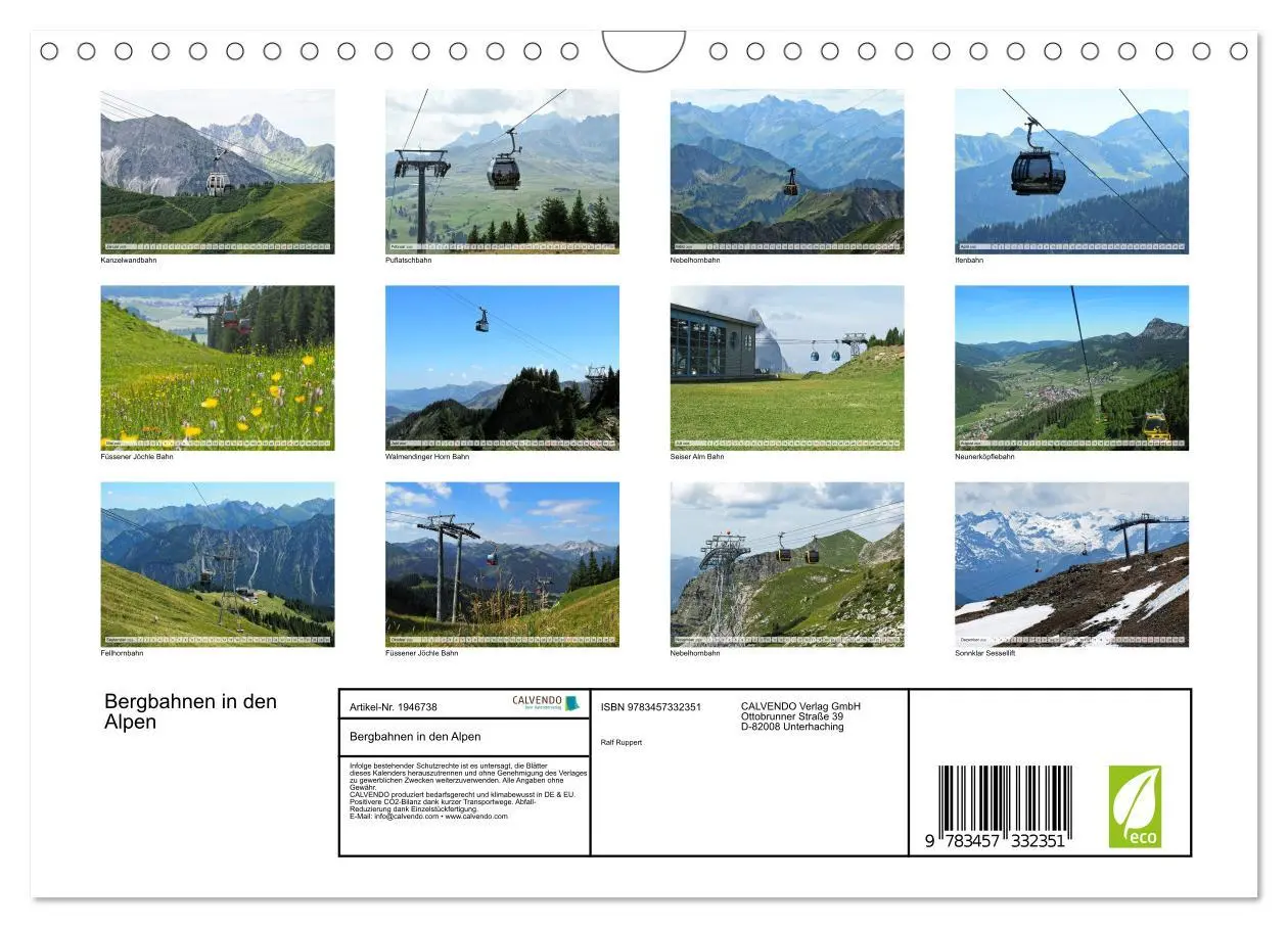 Bild: 9783457332351 | Bergbahnen in den Alpen (Wandkalender 2026 DIN A4 quer), CALVENDO...