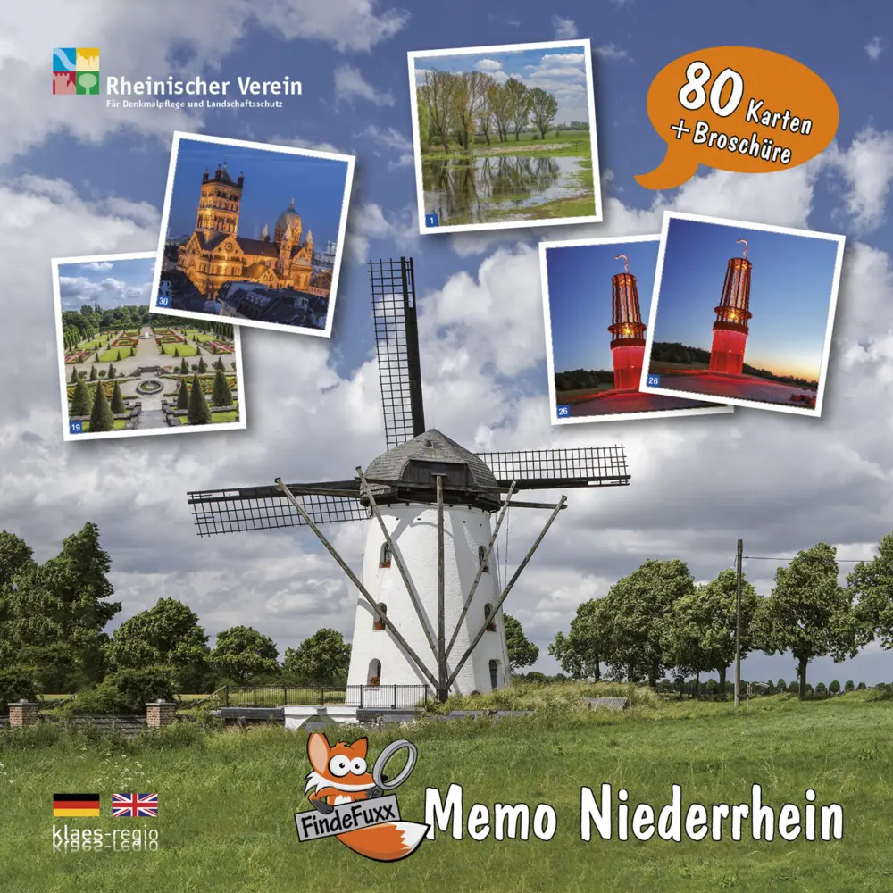 Cover: 4260620442451 | FindeFuxx Memo Niederrhein, m. 1 Buch | 80 Spielkarten (40 Bildpaare)