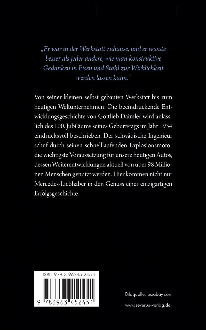 Rückseite: 9783963452451 | Gottlieb Daimler - in der Geschichte des Kraftwagens | Matschoss