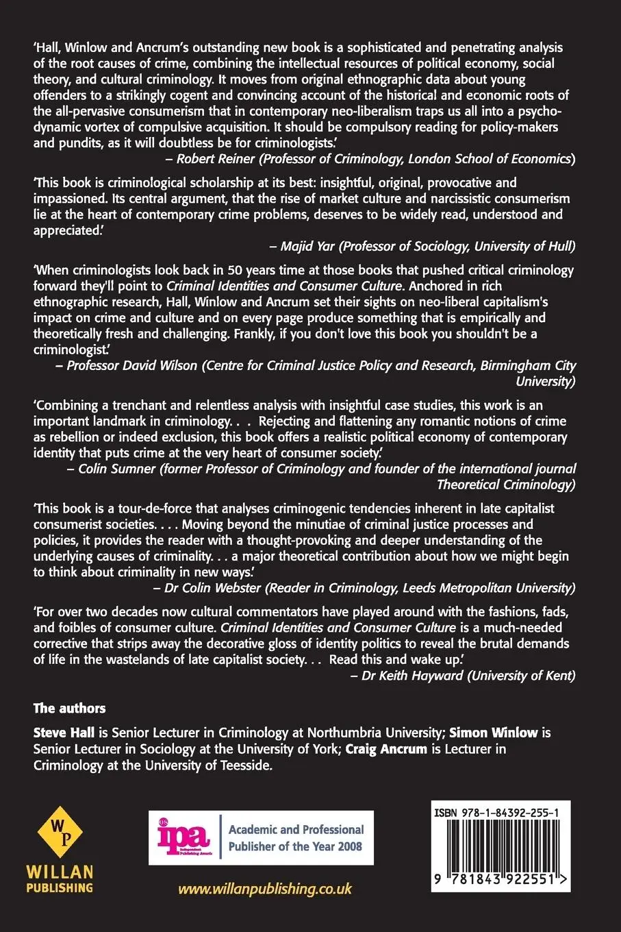 Rückseite: 9781843922551 | Criminal Identities and Consumer Culture | Steve Hall (u. a.) | Buch