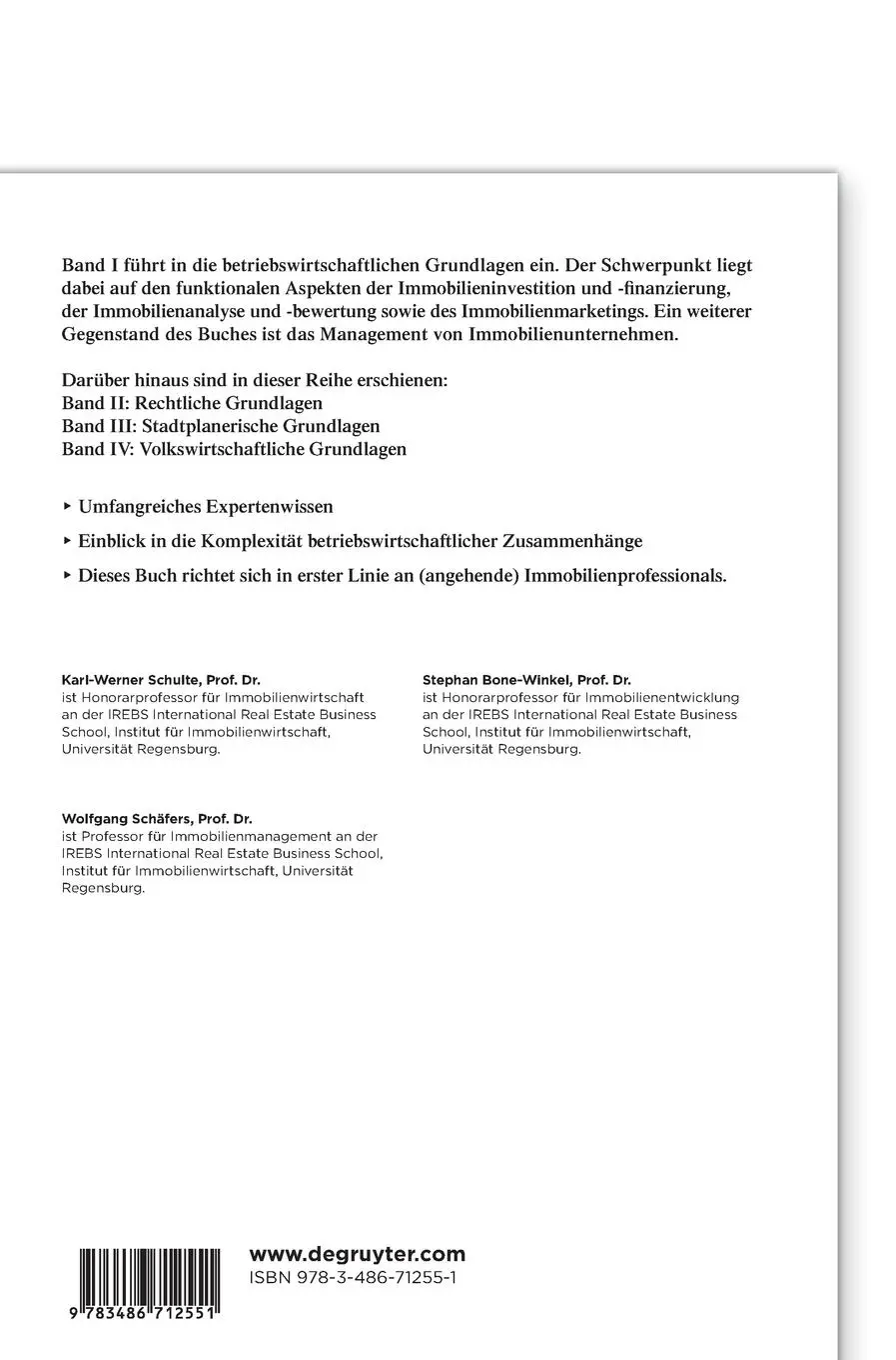 Rückseite: 9783486712551 | Immobilienökonomie I | Betriebswirtschaftliche Grundlagen | Buch | XIX