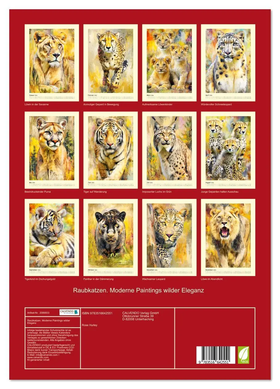 Bild: 9783516642551 | Raubkatzen. Moderne Paintings wilder Eleganz (Wandkalender 2026 DIN...