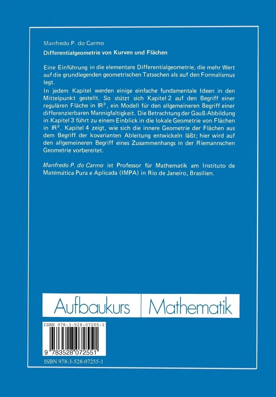 Rückseite: 9783528072551 | Differentialgeometrie von Kurven und Flächen | Manfredo P. do Carmo
