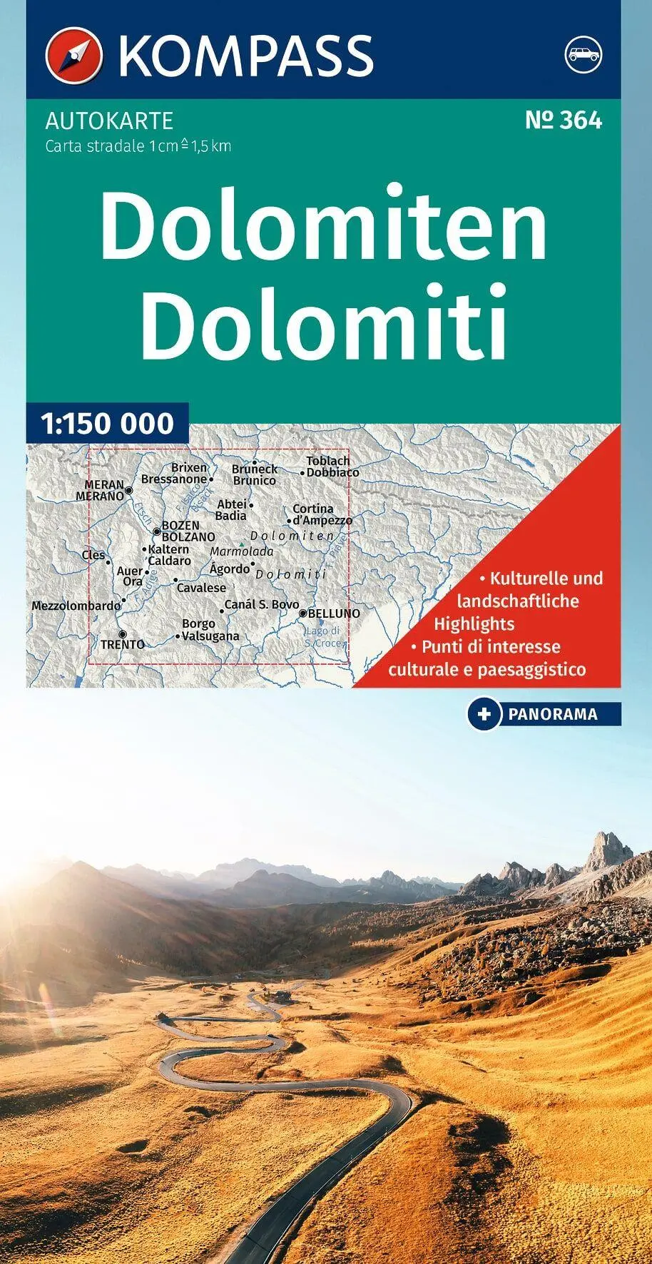 Cover: 9783991542551 | KOMPASS Autokarte und Panoramakarte Dolomiten / Dolomiti /...