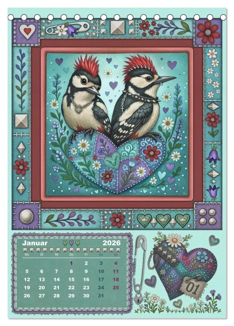 Bild: 9783516702651 | Vögel. Kleine Punks. Großes Herz. (Tischkalender 2026 DIN A5 hoch),...