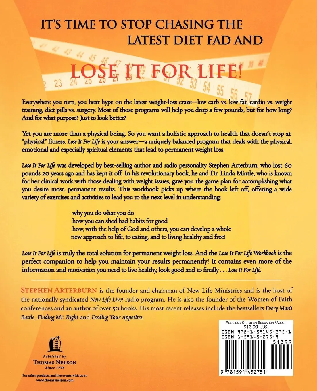 Rückseite: 9781591452751 | Lose It for Life Workbook | Stephen Arterburn | Taschenbuch | Englisch