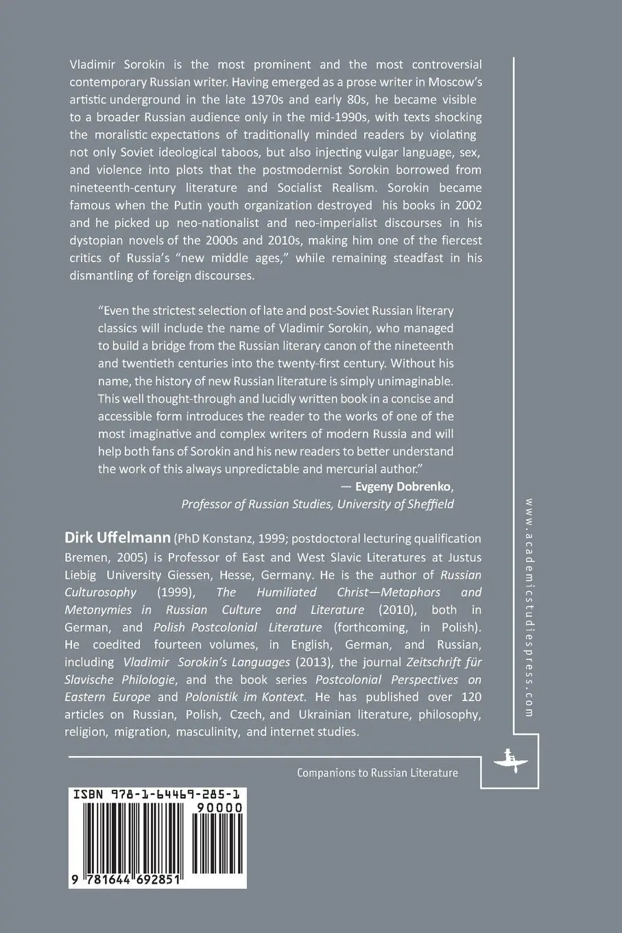 Rückseite: 9781644692851 | Vladimir Sorokin's Discourses | A Companion | Dirk Uffelmann | Buch