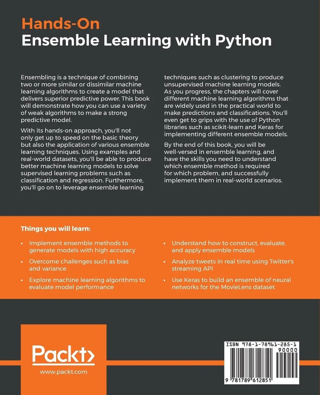 Rückseite: 9781789612851 | Hands-On Ensemble Learning with Python | George Kyriakides (u. a.)